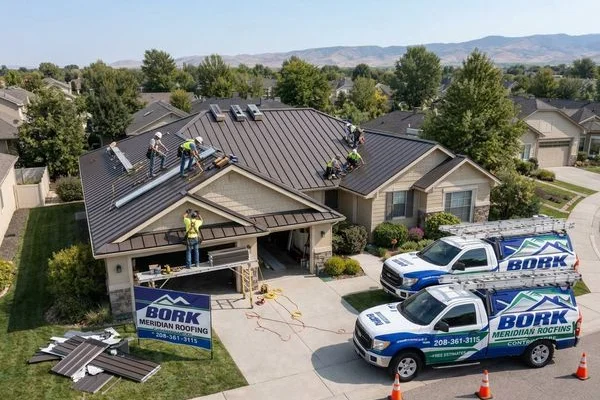 Standing seam metal roof installation in Eagle